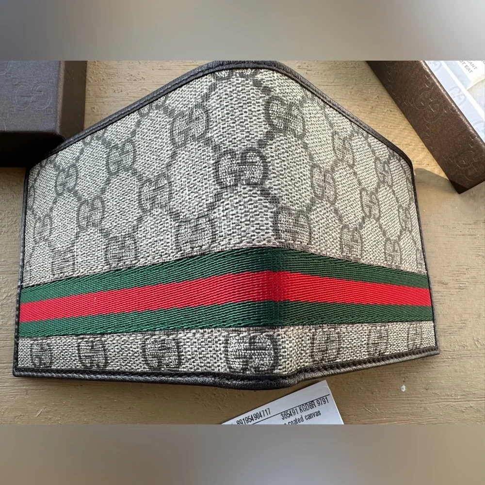Gucci GG Supreme Canvas Bifold Wallet with Green and Red Web Stripe